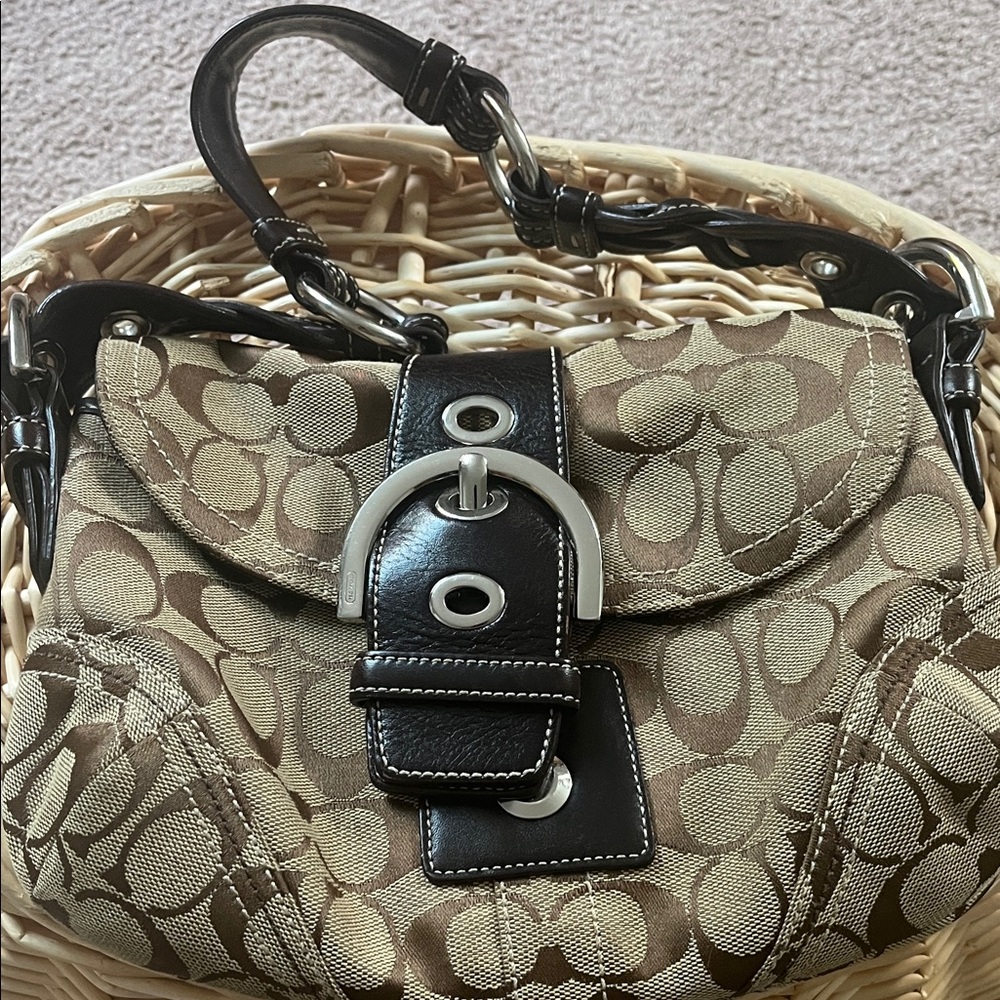 Coach Tan and Brown Shoulder Bag